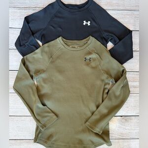 Under Armour UA Boys Waffle Crew Long Sleeve Shirts Youth Size M Black Green